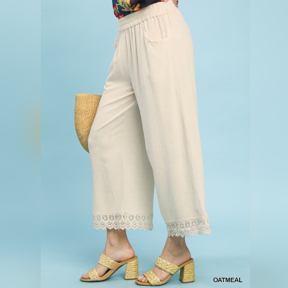 Women's Oatmeal Wide-Leg Pants